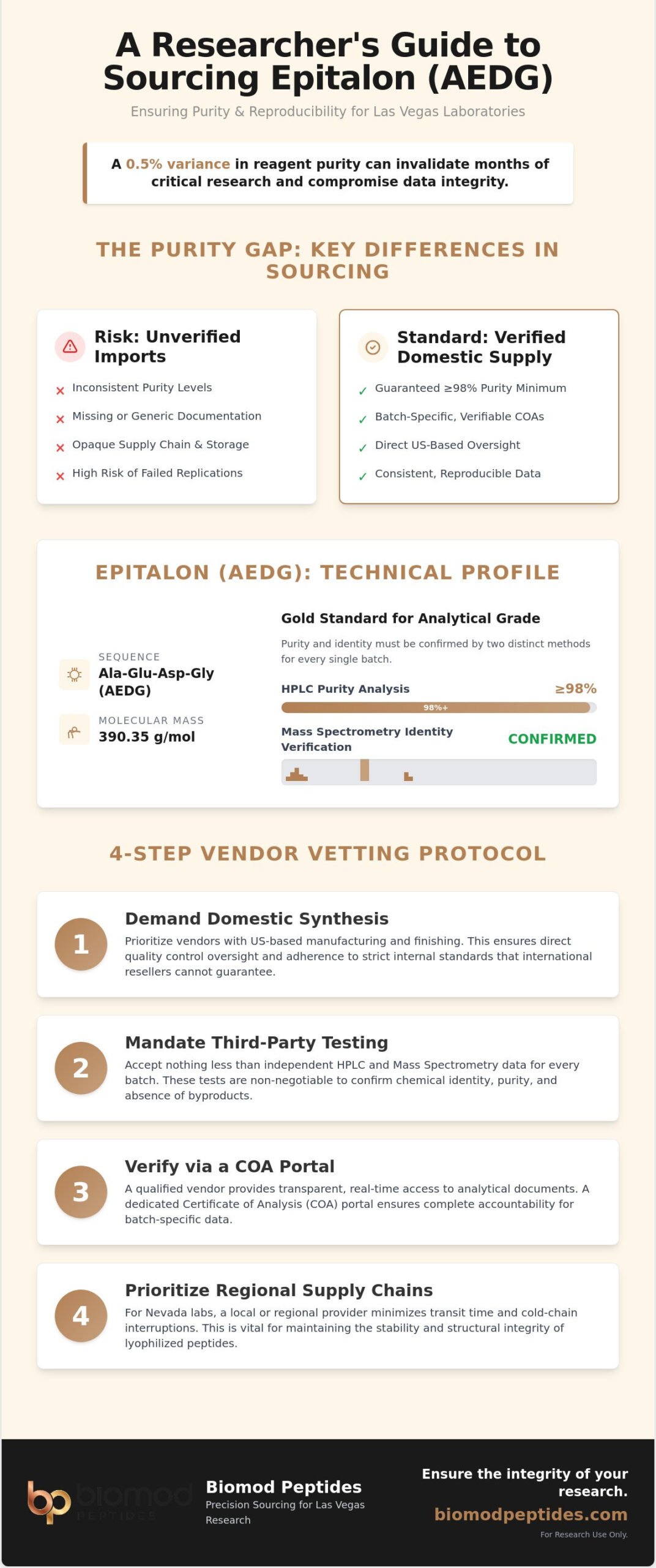 Epitalon Research Vendor Las Vegas Sourcing High-Purity AEDG for Laboratory Use - Infographic - Biomod Peptides Epitalon Research Vendor Las Vegas: Sourcing High-Purity AEDG for Laboratory Use