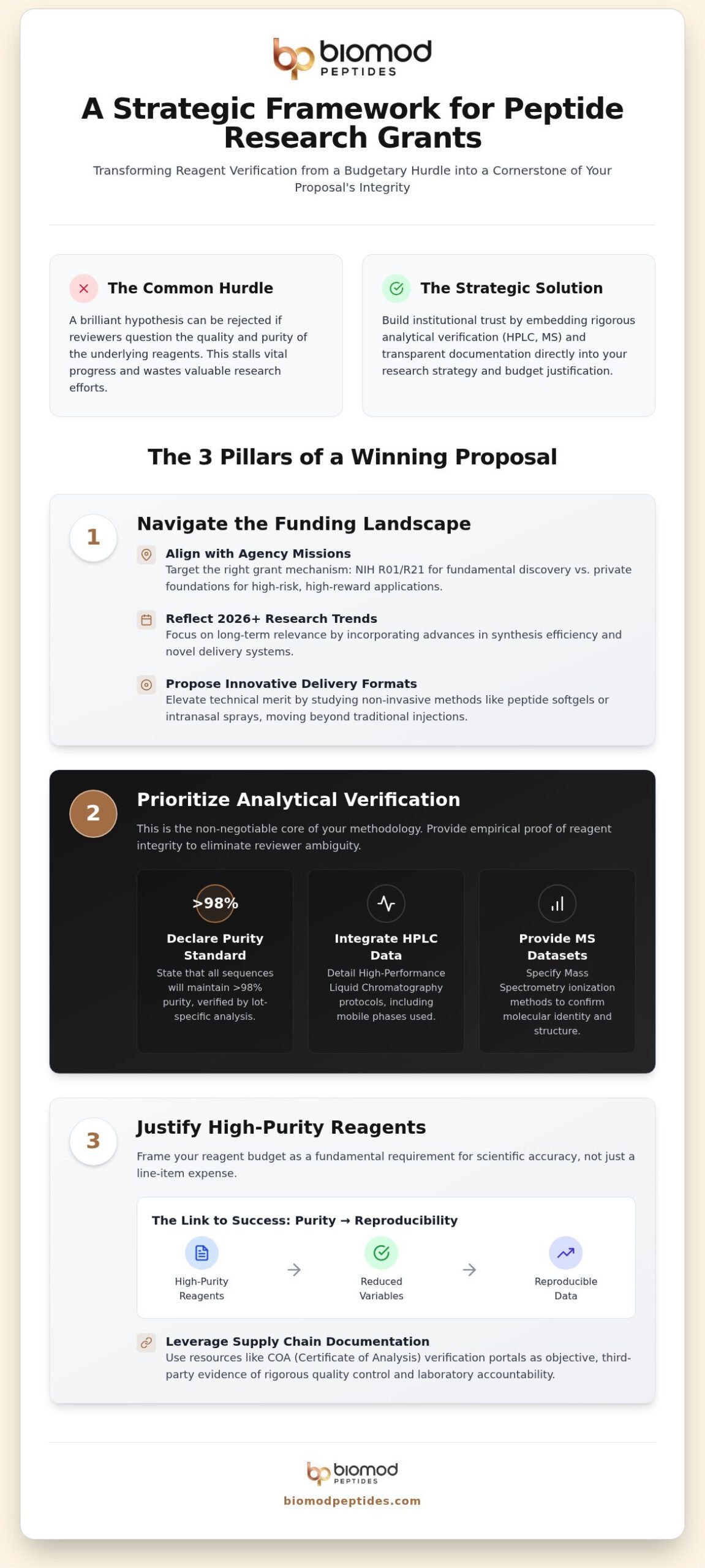 Guía técnica de redacción de subvenciones para investigación de péptidos - Infografía - Biomod Peptides Redacción de Subvenciones para Investigación de Péptidos: Guía Técnica