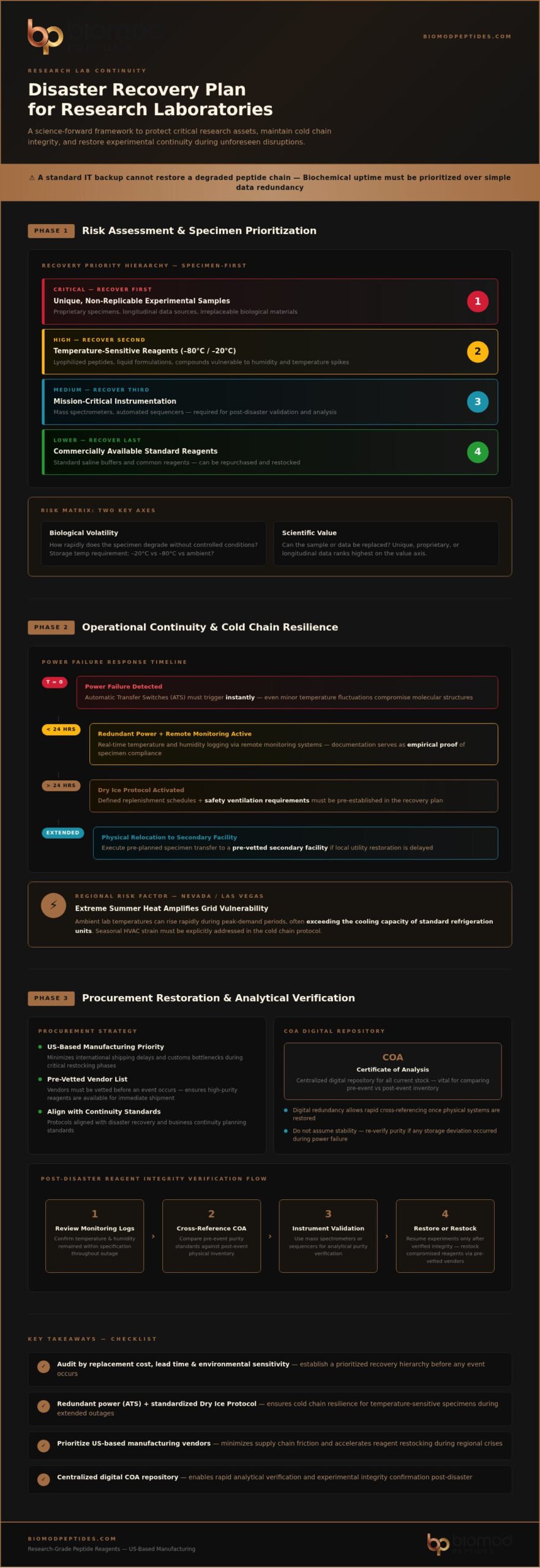 Disaster Recovery Plan for a Research Lab A Specimen-First Checklist - Infographic - Biomod Peptides Disaster Recovery Plan for a Research Lab: A Specimen-First Checklist